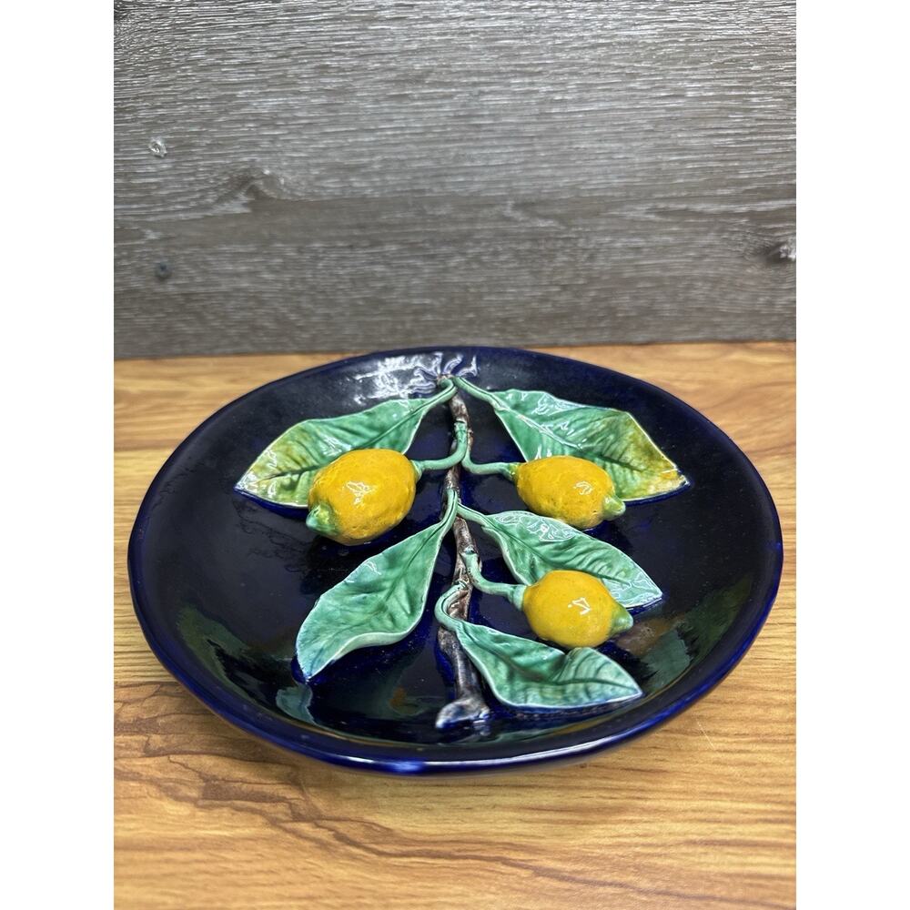 Bordallo Pinheiro Portuguese Palissy Style Trompe l’Oeil Lemon Wall Plaque 8”
